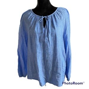 NWT NYDJ Linen Peasant Blouse Hamostripe Size Large